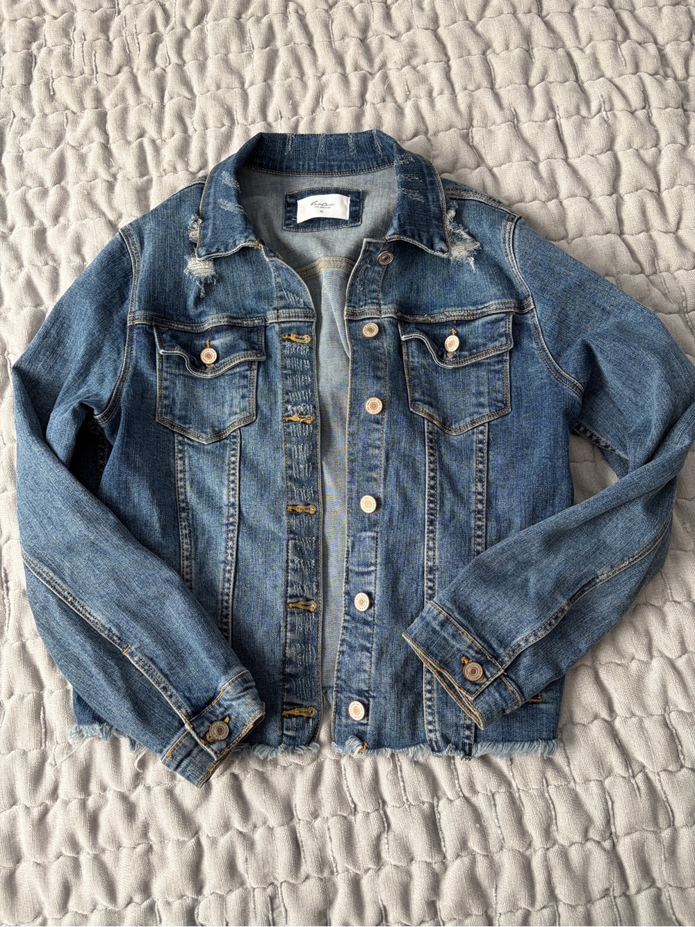 KanCan Distressed Medium Blue Jean Jacket